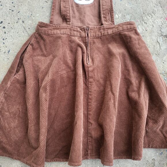 Hot Topic Teddy Bear Corduroy Overalls Dress Size XS Brown Skirtall Pinafore - Picture 5 of 10